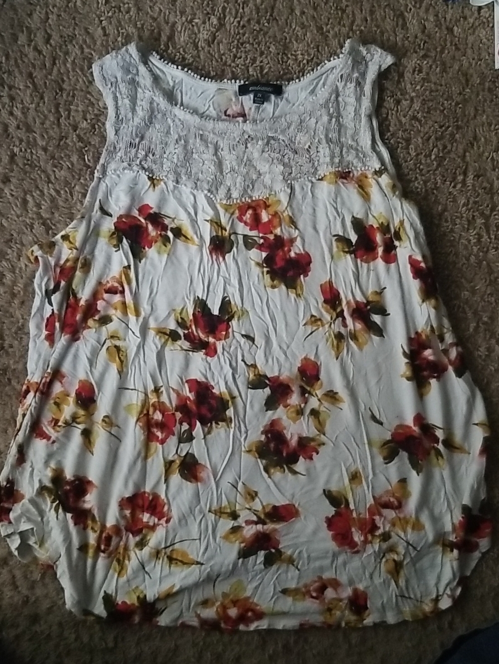 Ambiance White Sleeveless Tank with Red and Yellow Floral